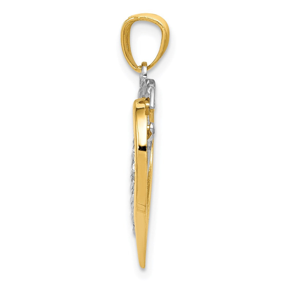 14K Bicolor Poliert Diamantiert Intertwined Herzen Anhänger