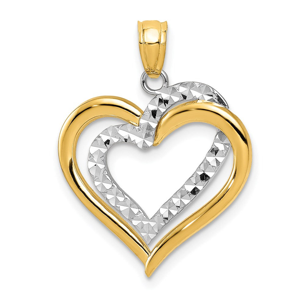 14K Bicolor Poliert Diamantiert Intertwined Herzen Anhänger