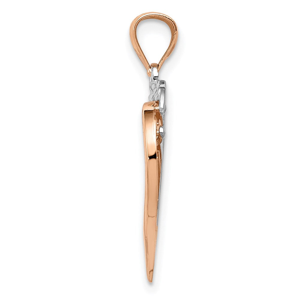 14K Bicolor Poliert Diamantiert Intertwined Herzen Anhänger
