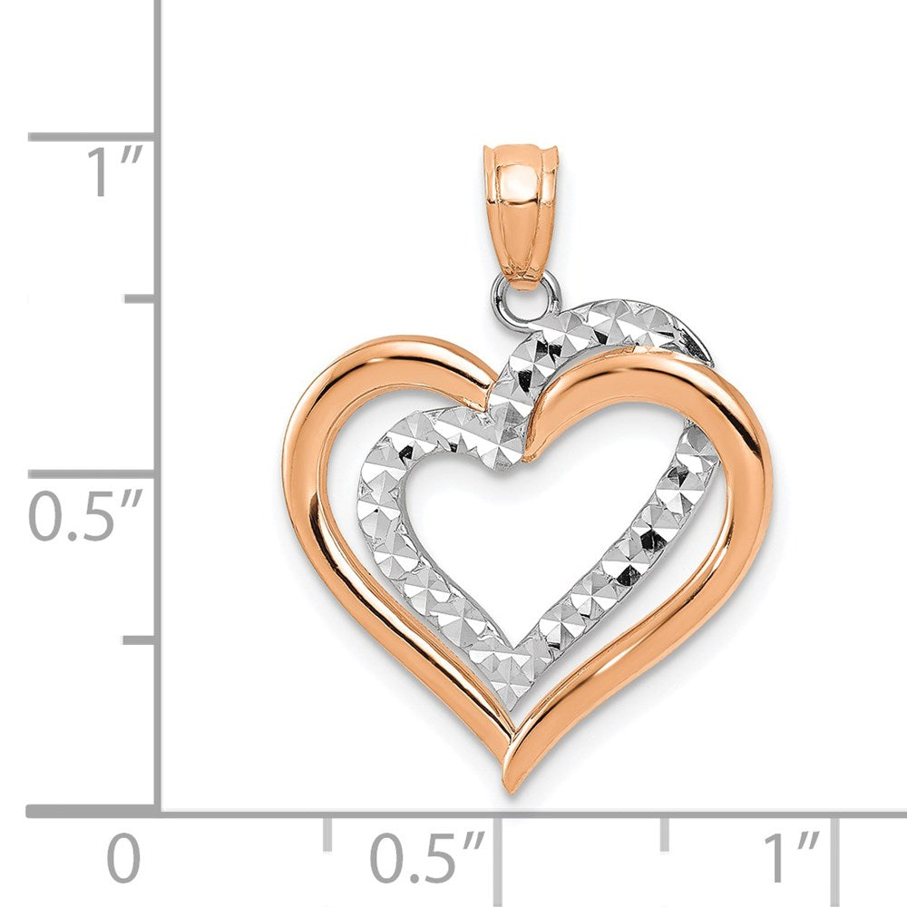 14K Bicolor Poliert Diamantiert Intertwined Herzen Anhänger