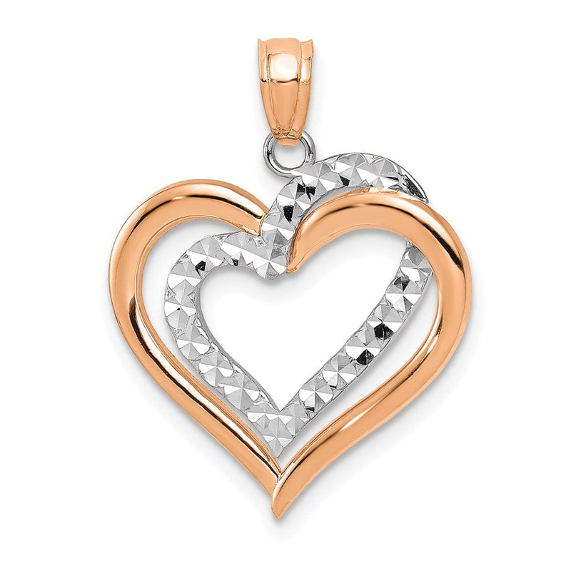14K Bicolor Poliert Diamantiert Intertwined Herzen Anhänger