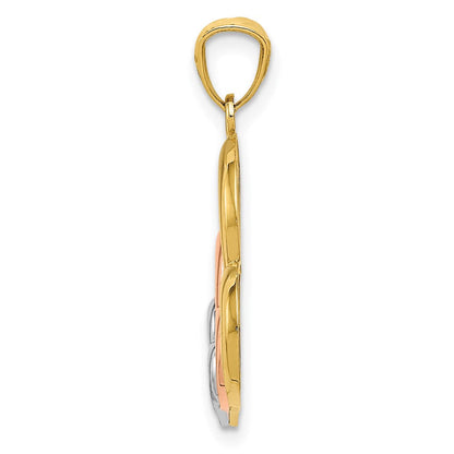 14K Bicolor und Weiß Rhodium Poliert 3 Herzen Anhänger
