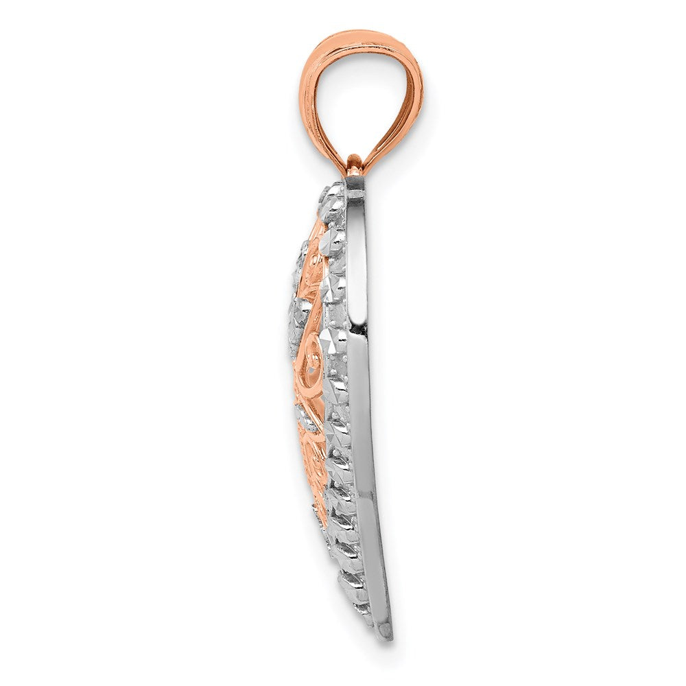 14K Roségold Rose mit Weißrhodium Poliert Fancy Herz-Anhänger