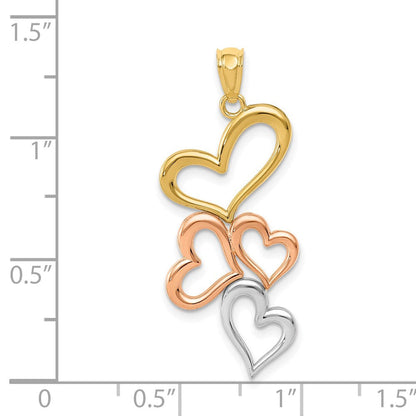 14K Anhänger aus Gelb- und Rhodiumgold mit Herzen aus Rosé- und Weißrhodium