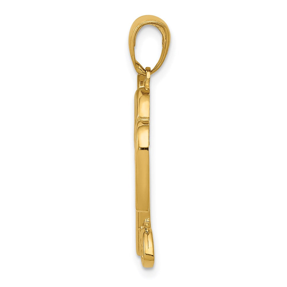 14K Gelbgold polierter Herz-Schlüssel- und Schloss-Charm