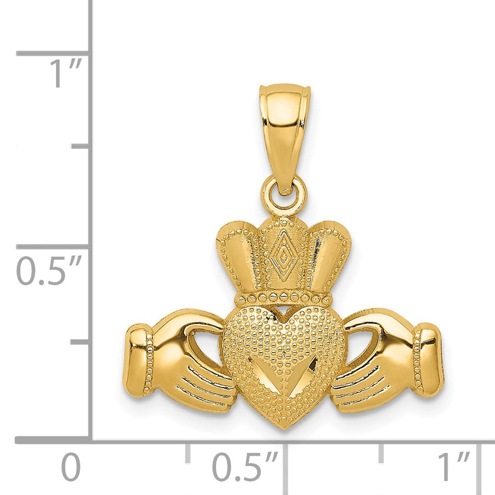 14K Gelbgold Anhänger Claddagh poliert/strukturiert