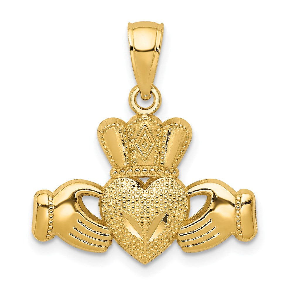 14K Gelbgold Anhänger Claddagh poliert/strukturiert