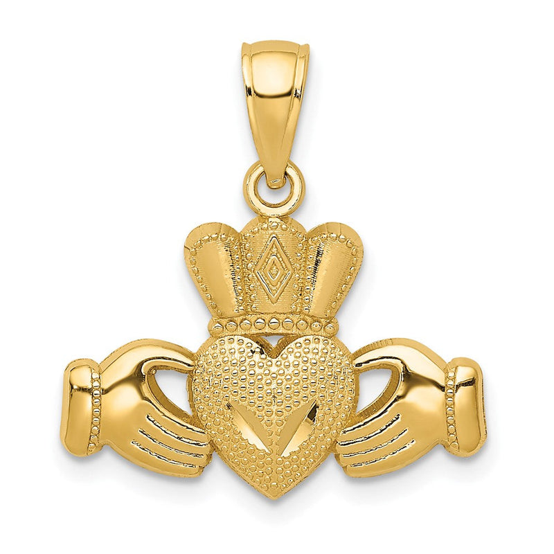 14K Gelbgold Anhänger Claddagh poliert/strukturiert