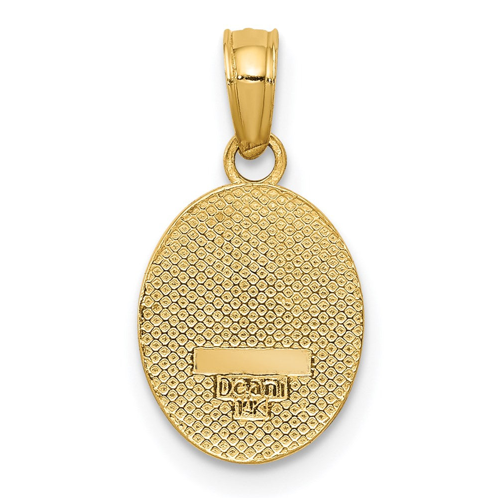 14K Gelbgold Poliert Klein Fleur De Lis in Oval Anhänger