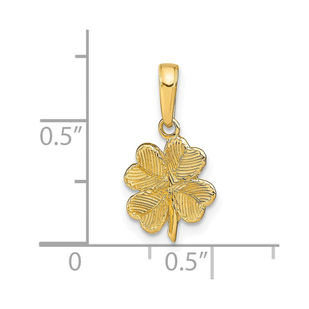 14K Gelbgold Poliert und Strukturiert 4-leaf Klee Anhänger
