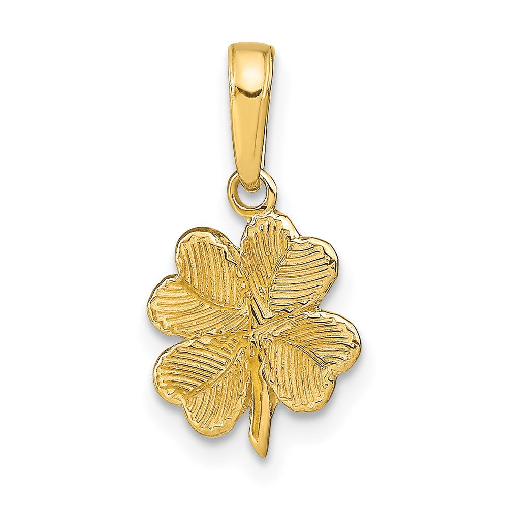 14K Gelbgold Poliert und Strukturiert 4-leaf Klee Anhänger