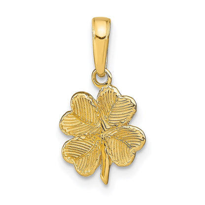14K Gelbgold Poliert und Strukturiert 4-leaf Klee Anhänger