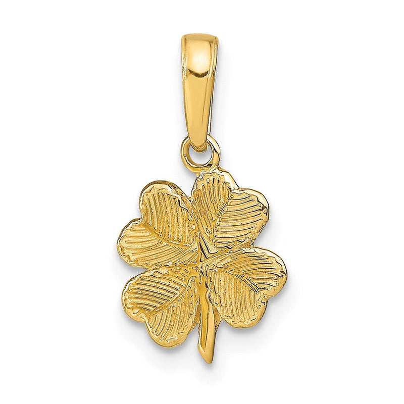 14K Gelbgold Poliert und Strukturiert 4-leaf Klee Anhänger