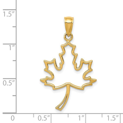 14K Gelbgold Poliert Ausgeschnitten Maple Blatt Anhänger