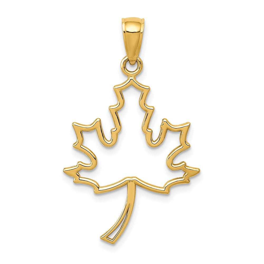 14K Gelbgold Poliert Ausgeschnitten Maple Blatt Anhänger