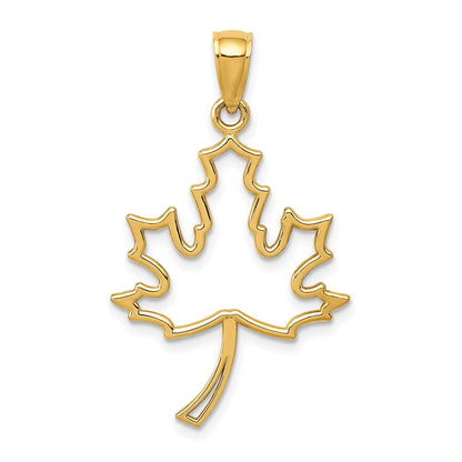 14K Gelbgold Poliert Ausgeschnitten Maple Blatt Anhänger