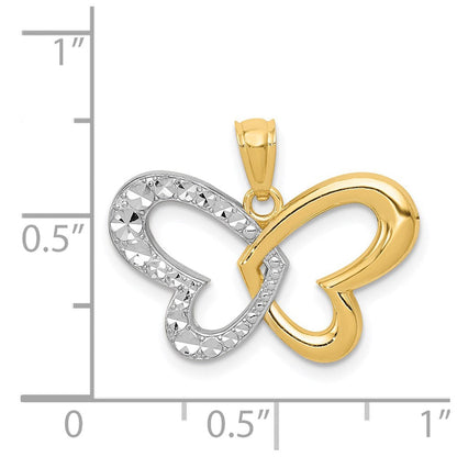 14K Gelb & Rhodium mit Rhodium Diamantiert Schmetterling Anhänger
