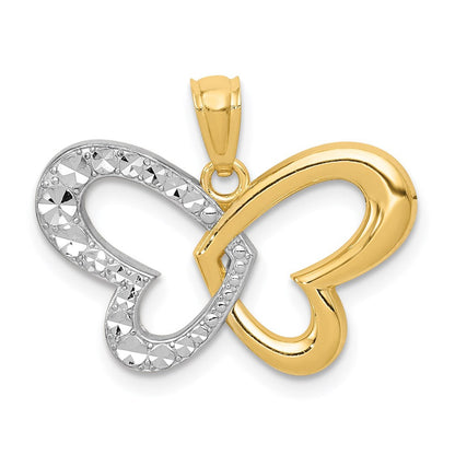 14K Gelb & Rhodium mit Rhodium Diamantiert Schmetterling Anhänger