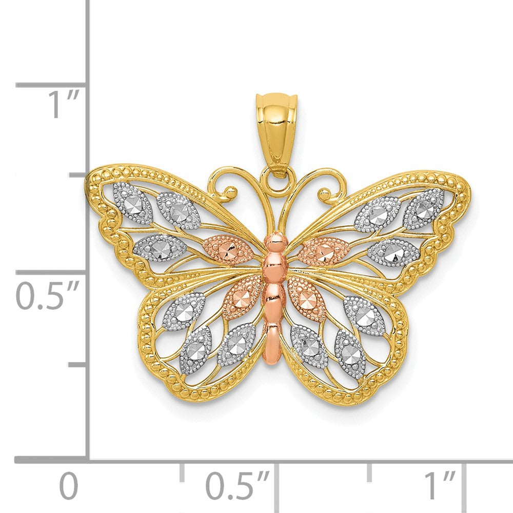 14K Gelb- und Rhodiumgold mit Weiß- und Rosé-Rhodium, diamantierter Schmetterlings-Anhänger
