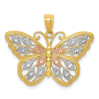 14K Gelb- und Rhodiumgold mit Weiß- und Rosé-Rhodium, diamantierter Schmetterlings-Anhänger
