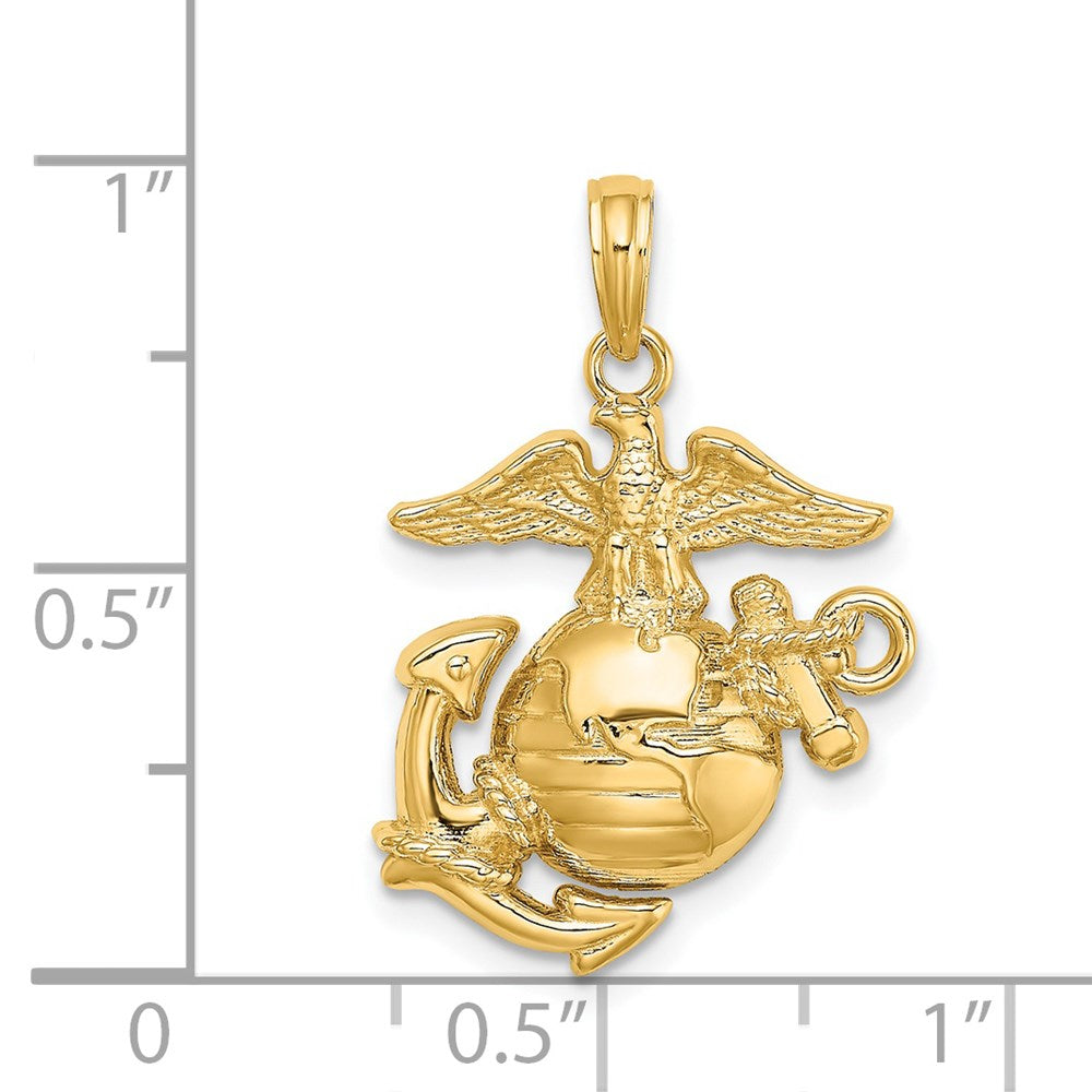 14 Karat Gelbgold Polierter / Texturierter US Army Marine Corps USMC Charm-Anhänger für Halskette