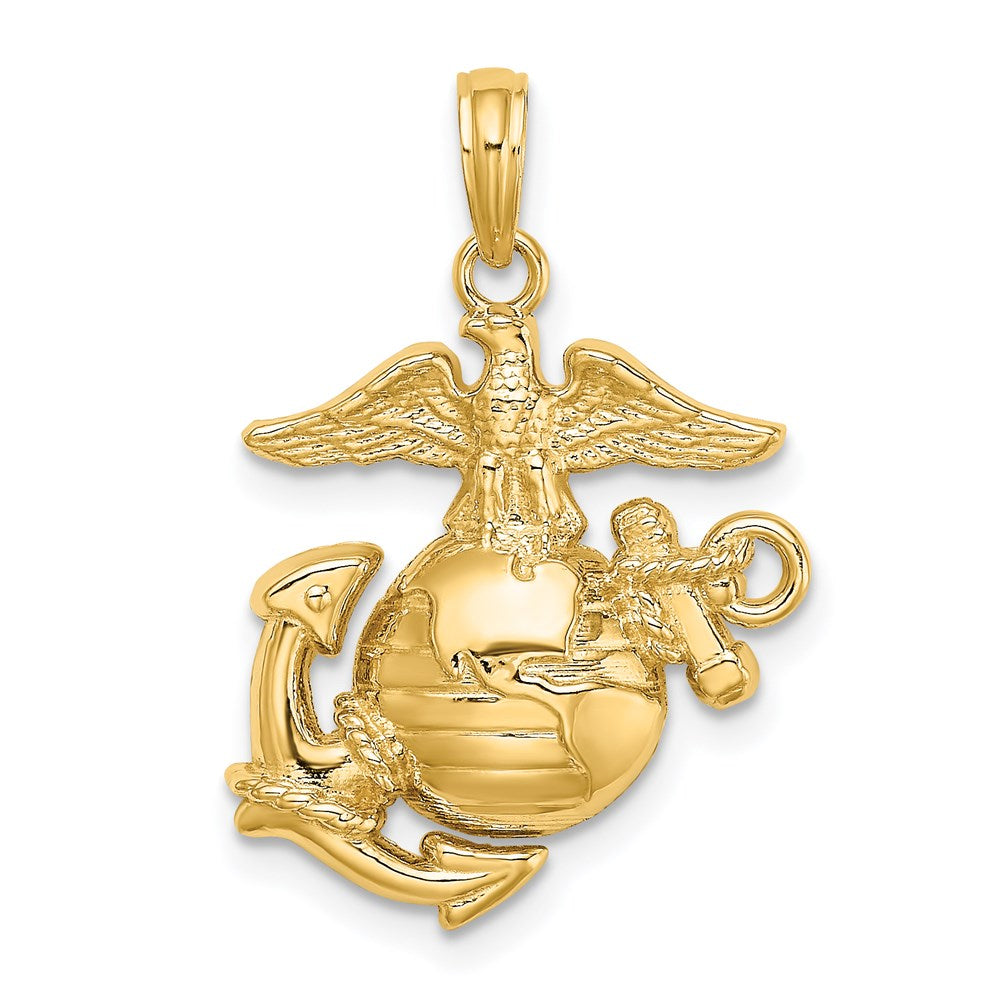 14 Karat Gelbgold Polierter / Texturierter US Army Marine Corps USMC Charm-Anhänger für Halskette