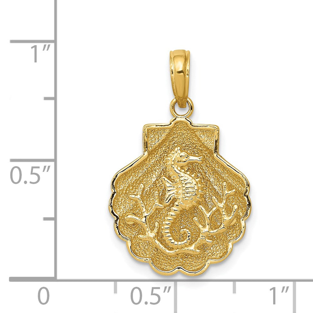 14K Gelbgold Anhänger Seepferdchen in einer Muschel