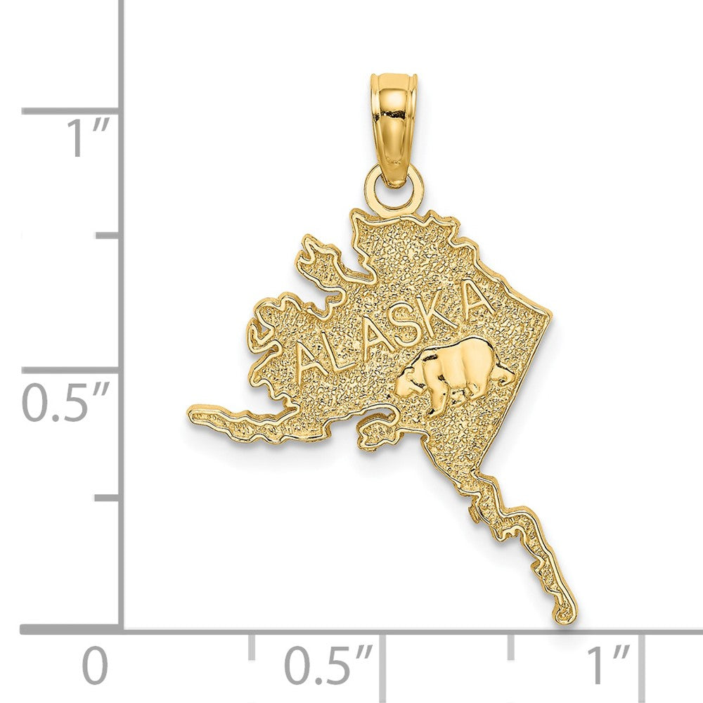 14K Gelbgold Poliert/textured Alaska Karte Charm