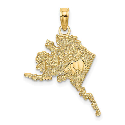 14K Gelbgold Poliert/textured Alaska Karte Charm