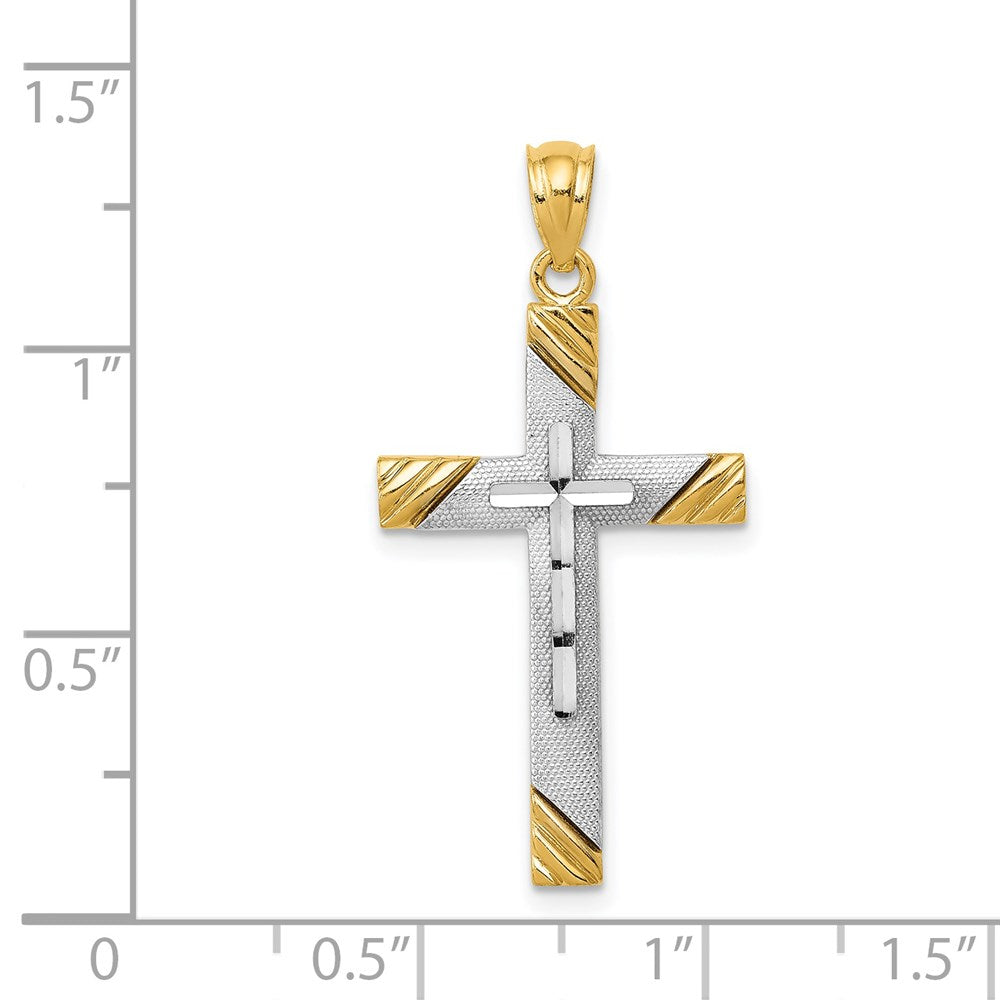 Kreuzanhänger aus 14K Gelb- und Rhodiumgold mit Rhodium