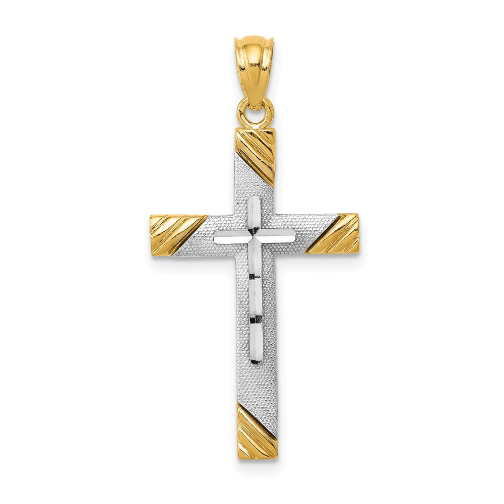 Kreuzanhänger aus 14K Gelb- und Rhodiumgold mit Rhodium
