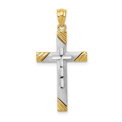 Kreuzanhänger aus 14K Gelb- und Rhodiumgold mit Rhodium