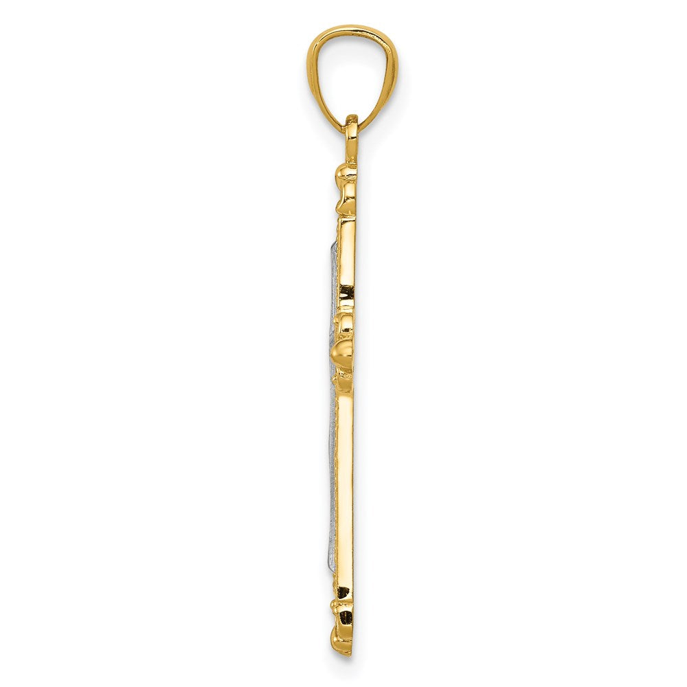 14K Gelb & Rhodium mit Rhodium Diamantiert Kreuz Anhänger