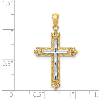 14K Gelb & Rhodium mit Rhodium Diamantiert Kreuz Anhänger