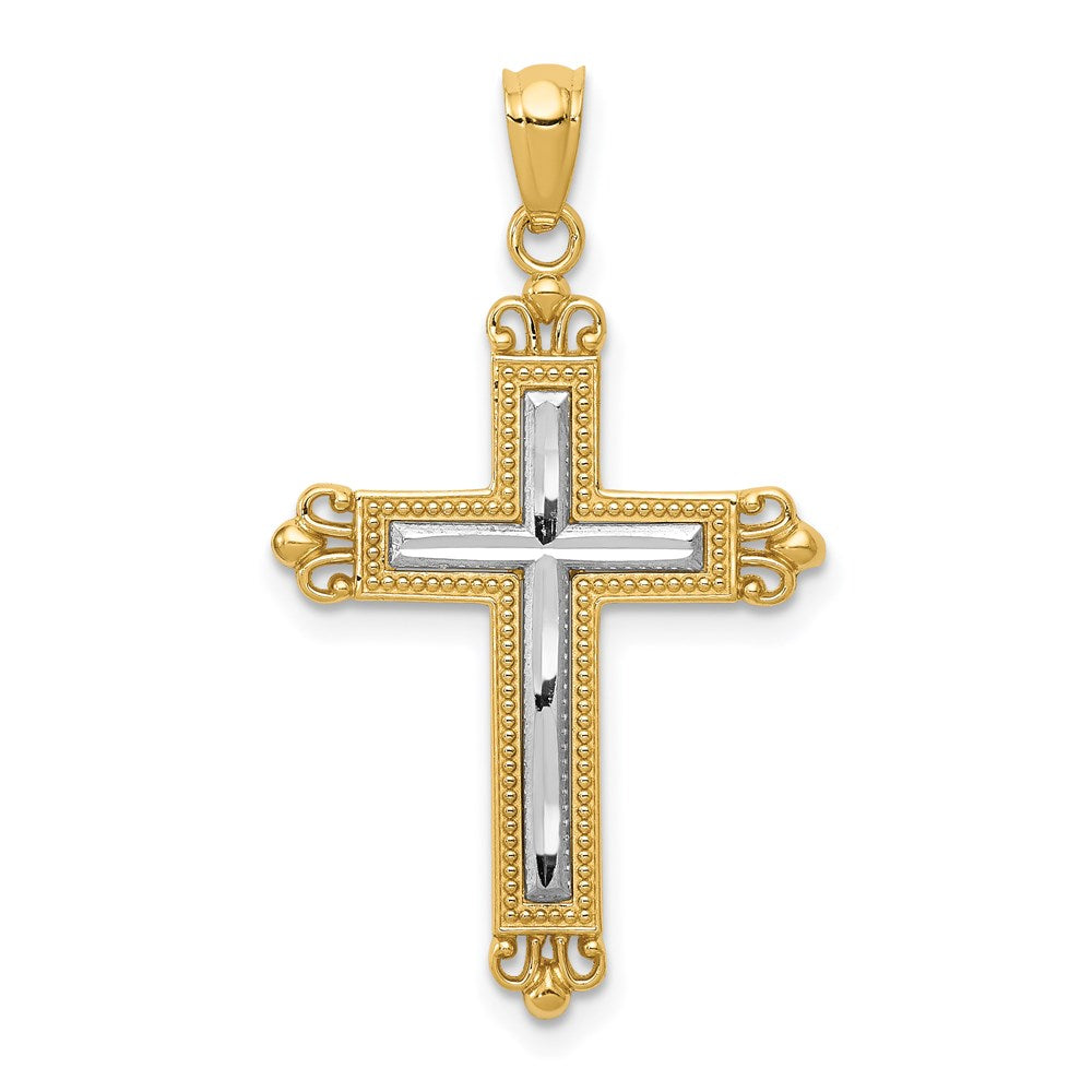 14K Gelb & Rhodium mit Rhodium Diamantiert Kreuz Anhänger