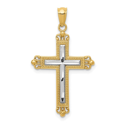 14K Gelb & Rhodium mit Rhodium Diamantiert Kreuz Anhänger