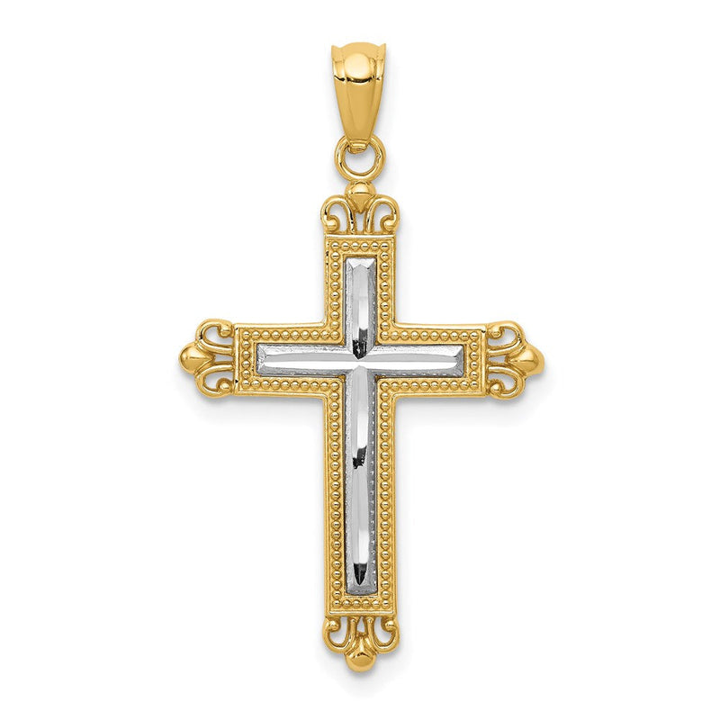 14K Gelb & Rhodium mit Rhodium Diamantiert Kreuz Anhänger