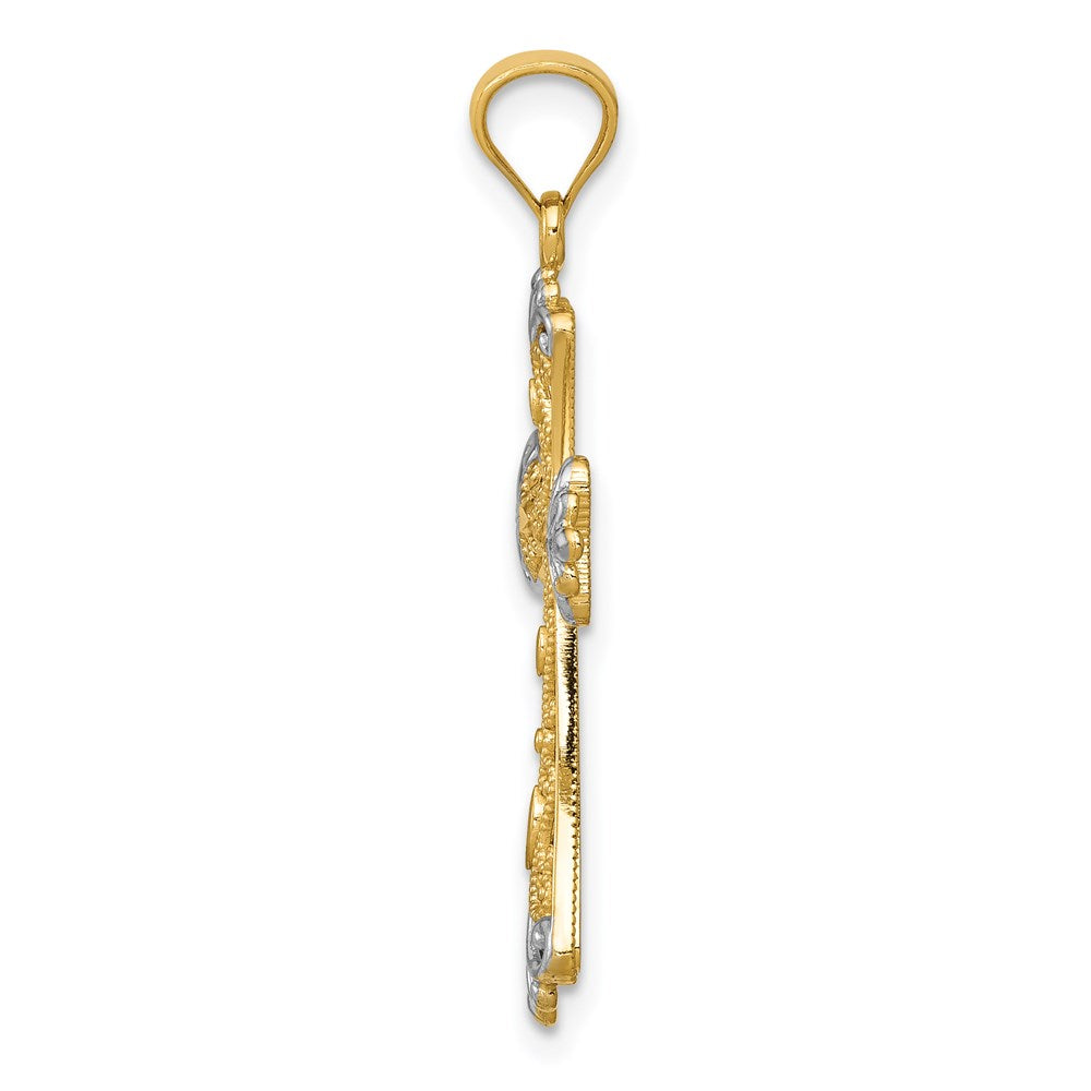 14K Gelb- & Rhodiumgold wendbarer Kreuzanhänger mit Rhodium