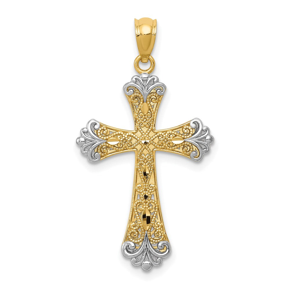 14K Gelb- & Rhodiumgold wendbarer Kreuzanhänger mit Rhodium