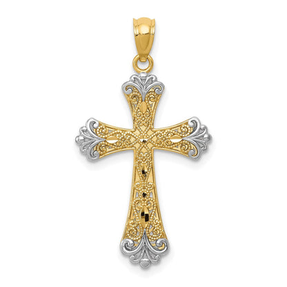 14K Gelb- & Rhodiumgold wendbarer Kreuzanhänger mit Rhodium