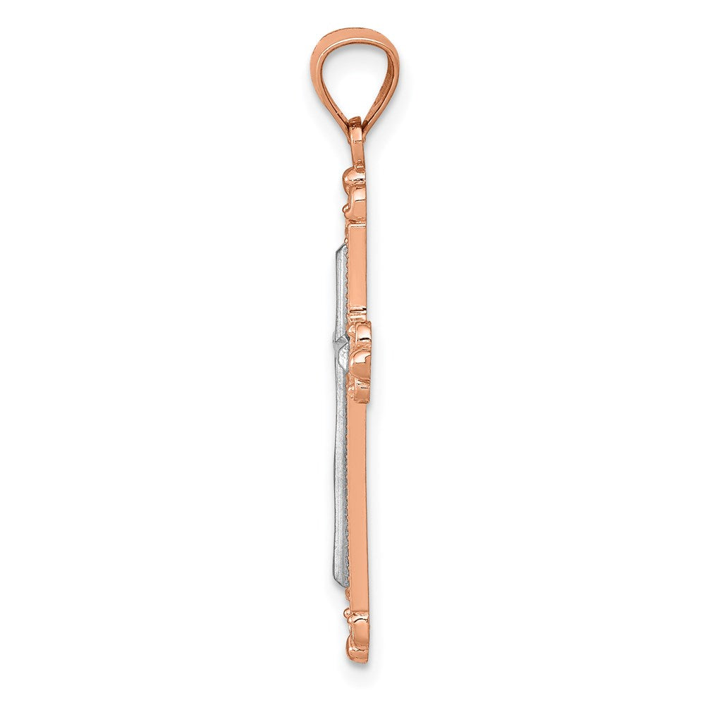 14K Roségold mit Rhodium Diamantiert Kreuz Anhänger