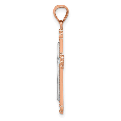 14K Roségold mit Rhodium Diamantiert Kreuz Anhänger