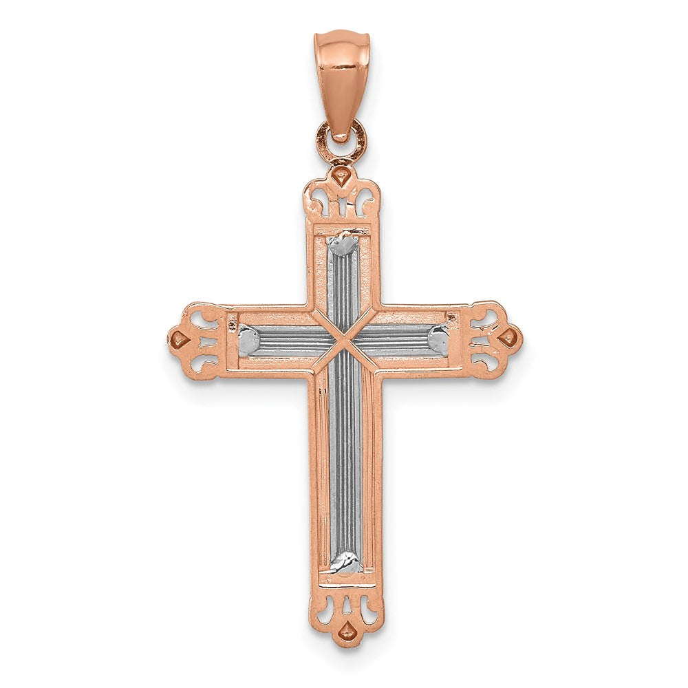 14K Roségold mit Rhodium Diamantiert Kreuz Anhänger