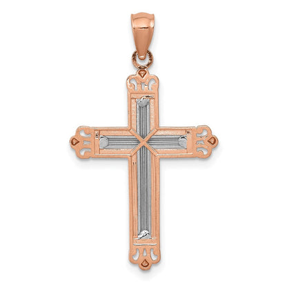 14K Roségold mit Rhodium Diamantiert Kreuz Anhänger
