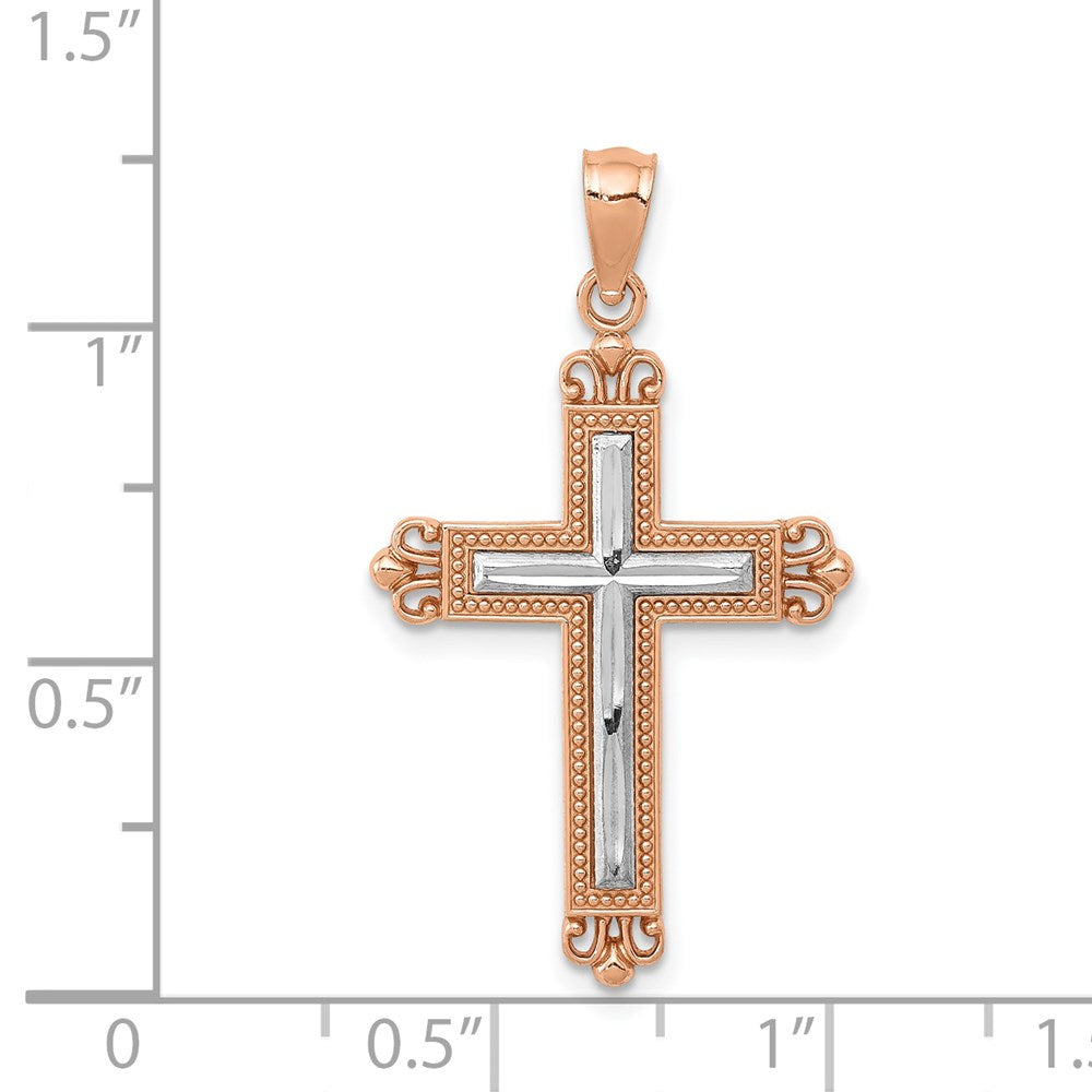 14K Roségold mit Rhodium Diamantiert Kreuz Anhänger