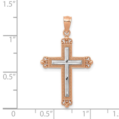 14K Roségold mit Rhodium Diamantiert Kreuz Anhänger