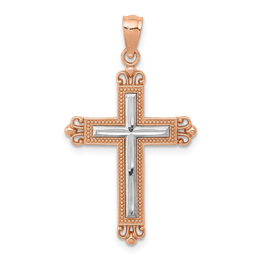 14K Roségold mit Rhodium Diamantiert Kreuz Anhänger