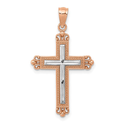 14K Roségold mit Rhodium Diamantiert Kreuz Anhänger