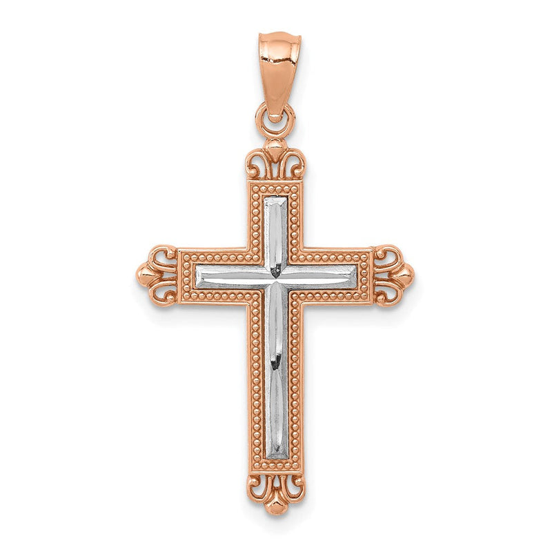 14K Roségold mit Rhodium Diamantiert Kreuz Anhänger