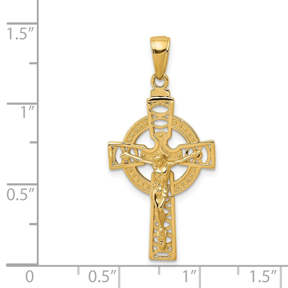 14K Gelbgold Polierter Keltischer Kruzifix-Anhänger